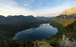 Wetterstein Mountains View Prints: View over the Eibsee lake at sunset