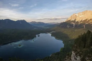 Wetterstein Mountain Range Prints: View over the Eibsee lake at sunset