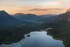 German Mountain Range Scenery Prints: View over the Eibsee lake at sunset