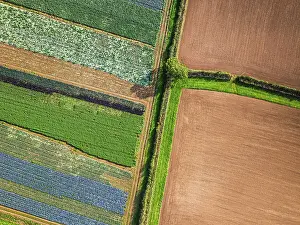 High Angle Aerial Shots Prints: Top down view over fields from a drone