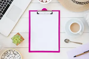 Office Work Setup Prints: Top view folder desk