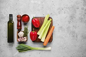 Top View Of Food Prints: Top view of fresh vegetables on a table