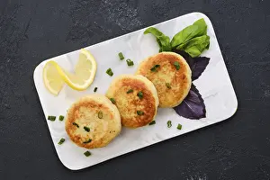 Citrus Fruit Recipes Prints: Top view of fried cod meat cutlet