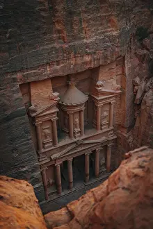 Al Khazneh Facade Prints: View from above into the gorge Siq
