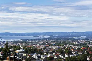Prints of View from Grefsenkollen summit, view of the city and Oslo fjord in summer, Oslo, Norway Oslo Prints: View from Grefsenkollen Summit Print, Oslo Norway