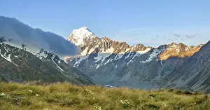 Snow Capped Mountains NZ Prints: View of the Hooker Valley with Mount Cook
