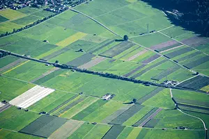 Tyrol Agriculture Prints: View over the Inn valley with fields