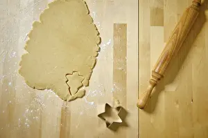 Homemade Cookies Prints: Top view of kitchen table with rolled out cookie dough