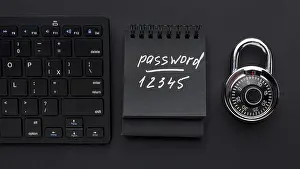 Symbolic Picture Of Security Prints: Top view lock with password keyboard