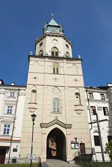 Historic Building Facade Prints: Front view of a medieval tower in daylight