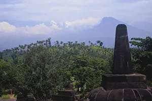 Indonesian Sacred Building Prints: View of the Merapi volcano from the Borobudur temple complex
