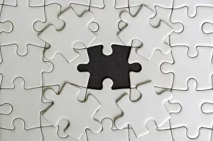 Missing Jigsaw Puzzle Prints: Top view of missing jigsaw. Customizable empty space on jigsaw for text