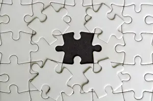 Missing Jigsaw Puzzle Prints: Top view of missing jigsaw. Customizable empty space on jigsaw for text