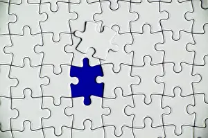 Copy Space Concept Prints: Top view of missing jigsaw puzzle