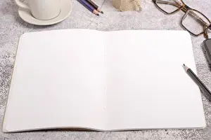 Empty Workspace Prints: Top view of a notebook with blank pages