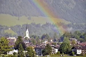 Prismatic Colors In Europe Prints: View over Oberstdorf with rainbow