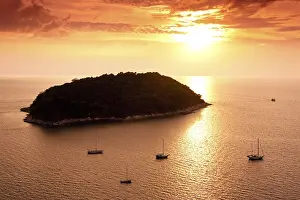 Prints of View of the off-shore Ko Man Island shortly before sunset Phuket Island Southern Thailand Southeast Asia Isle Of Man Prints: View of Ko Man Island Print, Phuket Thailand