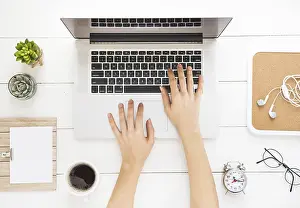 Top View Photography Prints: Top view office desk during work