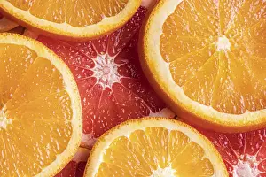 Grapefruit Nutrition Facts Prints: Top view orange grapefruit slices