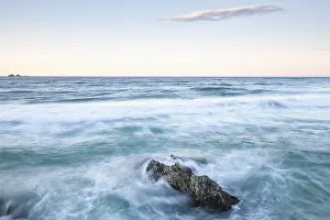 Wave Crash On Rocky Shore Prints: View from The Pass: The rocks and waves in the foreground