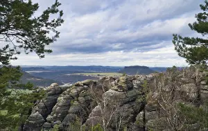 Central Europe Panoramic View Prints: View from the Pfaffenstein in black and white