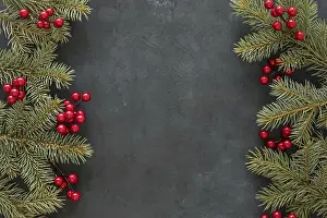 Christmas Wreath Prints: Top view pine needles mistletoe