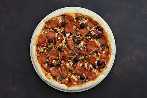 Top View Of Pizza Prints: Top view of pizza with forcemeat