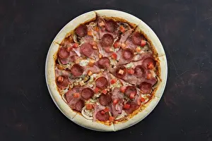 Top View Of Pizza Prints: Top view of pizza with ham, bacon