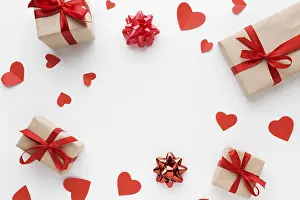 Advent Season Decoration Prints: Top view presents with hearts