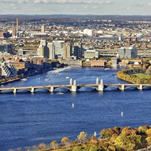 Boston Autumn View Prints: View from Prudential Tower to Charles River
