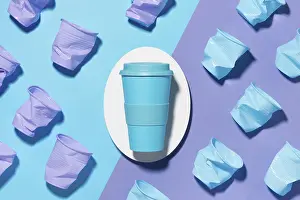 Plastic Free Lifestyle Prints: Top view reusable cup with plastic cups