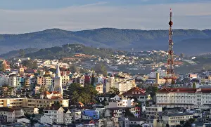 Southeast Asia City View Prints: View over the rooftops of Dalat with the 'Dalat Eiffel Tower'