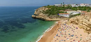 Sandy Beach Vacation Prints: View of sandy beach with bathers