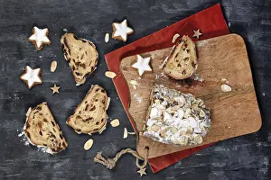 Christmas Sweets Prints: Top view of slice of German Stollen cake