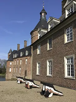 Historic European Fortification Prints: View of small cannons in front of right part of outer bailey building