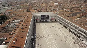 Red Roof Architecture Europe Prints: View from above of St. Mark's Square and the rooftops of Venice