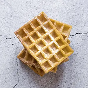 Morning Breakfast Scene Prints: Top view stack waffles concrete surface