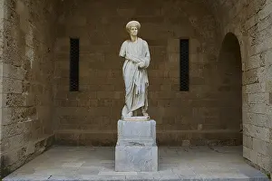 Grand Master's Palace Courtyard Prints: Full view of a statue on a column in historical context