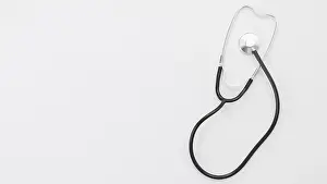 Healthcare Professional Image Prints: Top view stethoscope with copys space