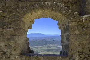 Languedoc Roussillon Tourist Attraction Prints: View from a stone arch, Queribus Cathar castle