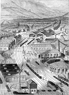 Deserted Railway Scene Prints: View in a straight line a first class train and accessories