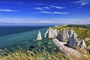 English Channel Coastline Prints: View from above of striking chalk cliffs