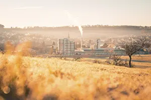 Southern Germany Cityscape Prints: View of a town at dawn, fields in the foreground