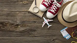 Top Down View Prints: Top view travel kit elements table