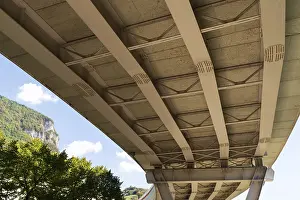 Modern Urban Landscape Prints: View from underneath large bridge with visible support beams
