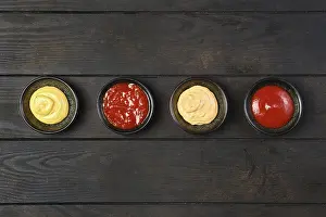 View From Above Food Photography Prints: Top view of vatious types of sauce