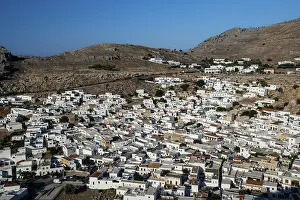 Abandoned Building In Greece Prints: View, view from the Acropolis to Lindos