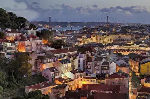 Lisbon Cityscape At Sunset Prints: View from the viewpoint Miradouro da Graca