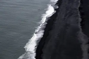 Black Lava Beach Iceland Prints: View from above on waves at the shore