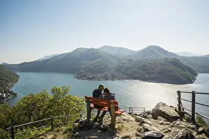 Lago Di Lugano Landscape Photo Prints: Viewpoint with couple on a bench